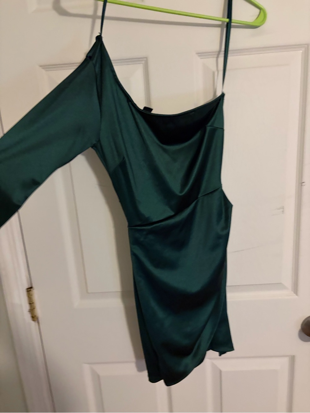 Emerald Satin Asymmetrical Slip Dress